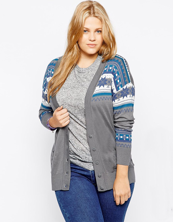 Plus size Christmas sweaters that don't suck - ASOS CURVE Exclusive Cardigan With Christmas Fairisle