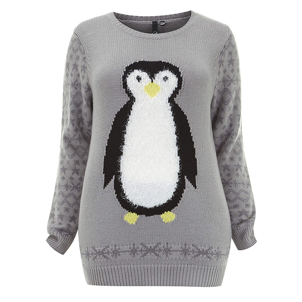 Plus size Christmas sweaters that don't suck - Evans Grey Penguin Jumper