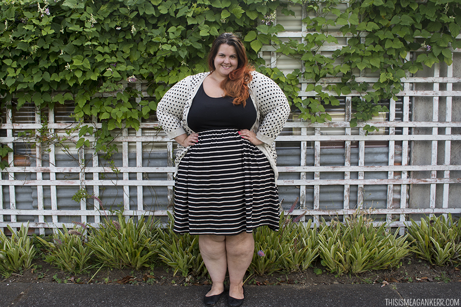 17 Sundays Fit n Flare Dress Black Stripe Meagan Kerr 1