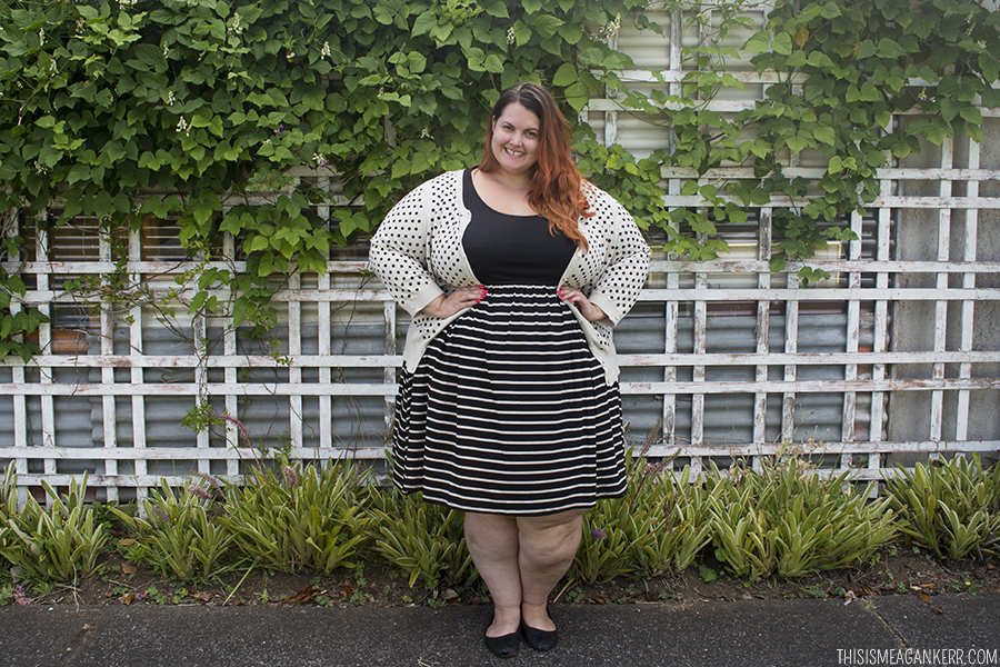 17 Sundays Fit n Flare Dress Black Stripe Meagan Kerr 7