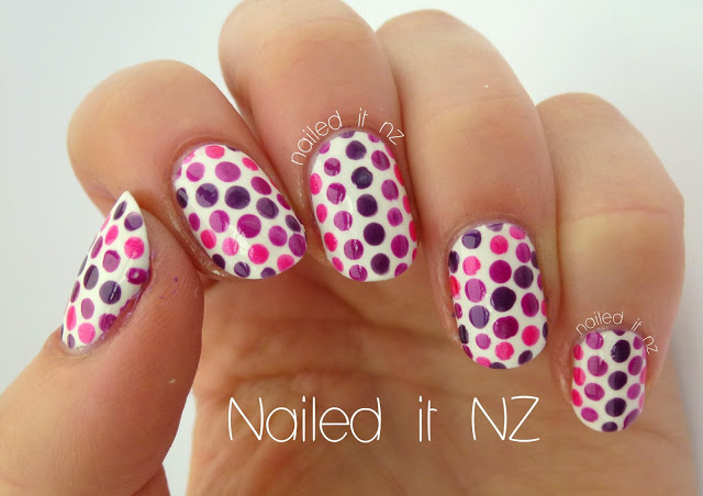 Nailed It NZ Pink and Purple Polka Dot Nail Art