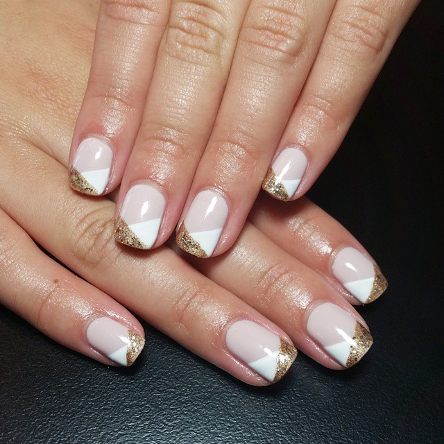 Penny Lazic Gold and White Crossed French Nail Art