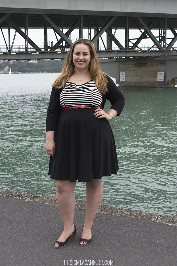 Fat Girls Shouldn't Wear Stripes | Lena Duffin wears City Chic Off Shoulder Stripe Dress