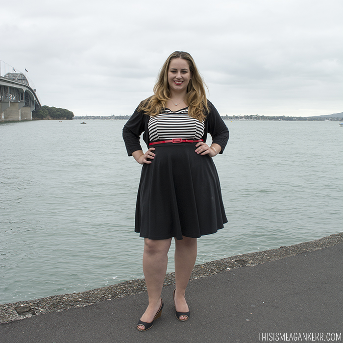 Fat Girls Shouldn't Wear Stripes | Lena Duffin wears City Chic Off Shoulder Stripe Dress