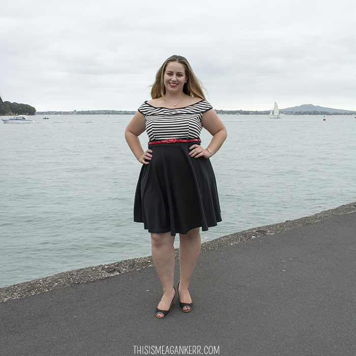 Fat Girls Shouldn't Wear Stripes | Lena Duffin wears City Chic Off Shoulder Stripe Dress