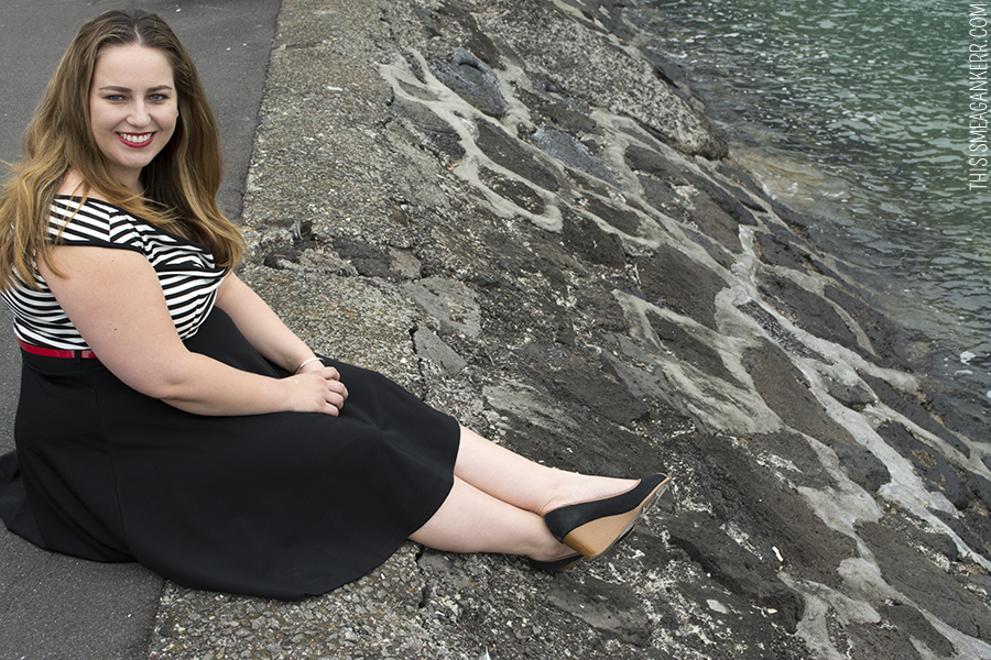 Fat Girls Shouldn't Wear Stripes | Lena Duffin wears City Chic Off Shoulder Stripe Dress
