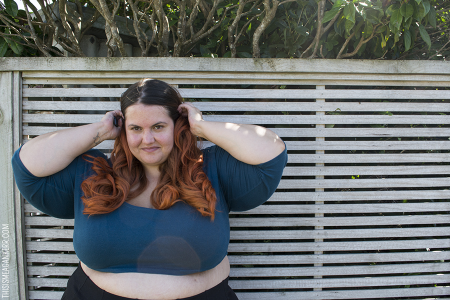 OOTD Meagan Kerr Chubby Cartwheels Plus Size Crop Top and Yourself Luxe Ponte Panelled Skirt