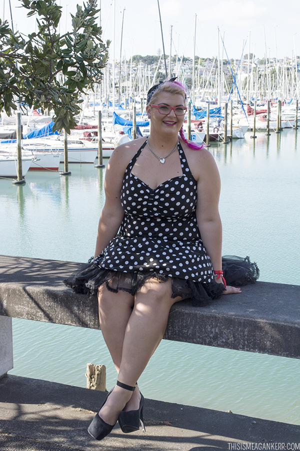  Plus Size Pin Up | Miss Glamour LaRue wears City Chic dress and Iron Fist heels