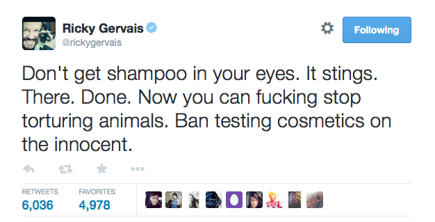 Wise words from Ricky Gervais about animal testing