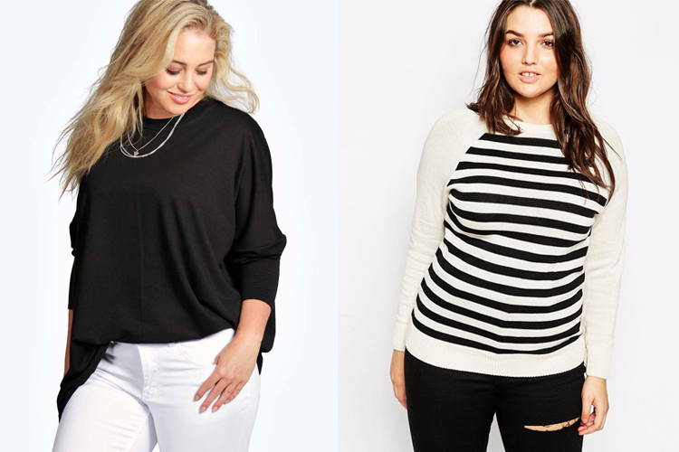 Boohoo Plus Nicole Long Sleeve Oversized Knitted Jumper and ASOS CURVE Stripe Raglan Jumper