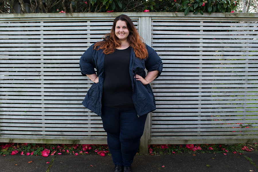 This is Meagan Kerr: NZ Style Curvettes Rainy Day // Yours Clothing Plus Size Navy Shower Resistant Pocket Parka Jacket With Hood