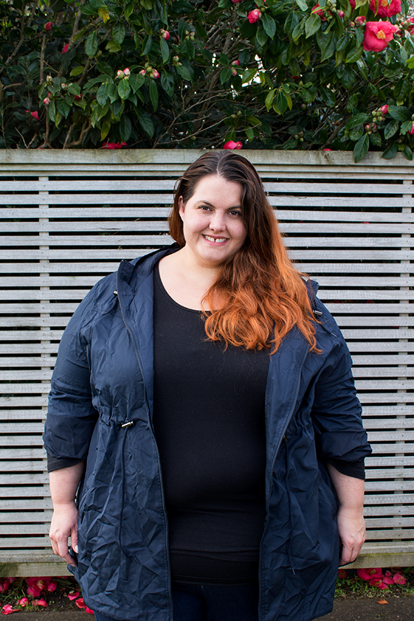 This is Meagan Kerr: NZ Style Curvettes Rainy Day // Yours Clothing Plus Size Navy Shower Resistant Pocket Parka Jacket With Hood