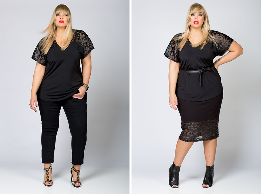 Harlow Black Magic Top, Black Night Skinny Leg Denim and Black Magic Skirt