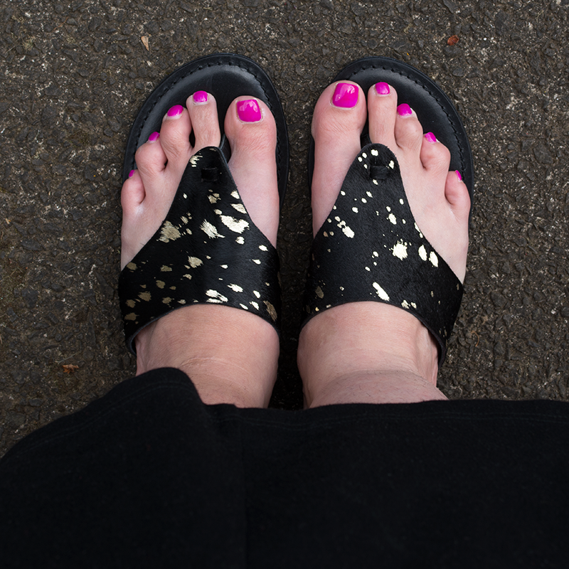 Number One Shoes Nia Leather Sandals, pink pedicure by Penny Lazic