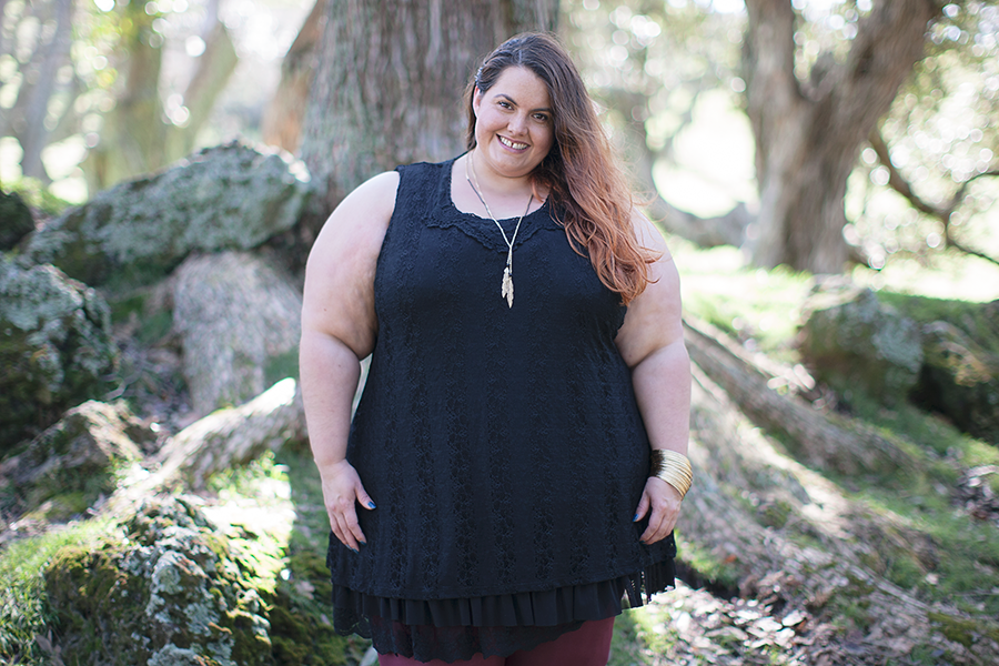 This is Meagan Kerr x Farmers Plus Size Boho Yourself Luxe Lace Long Top