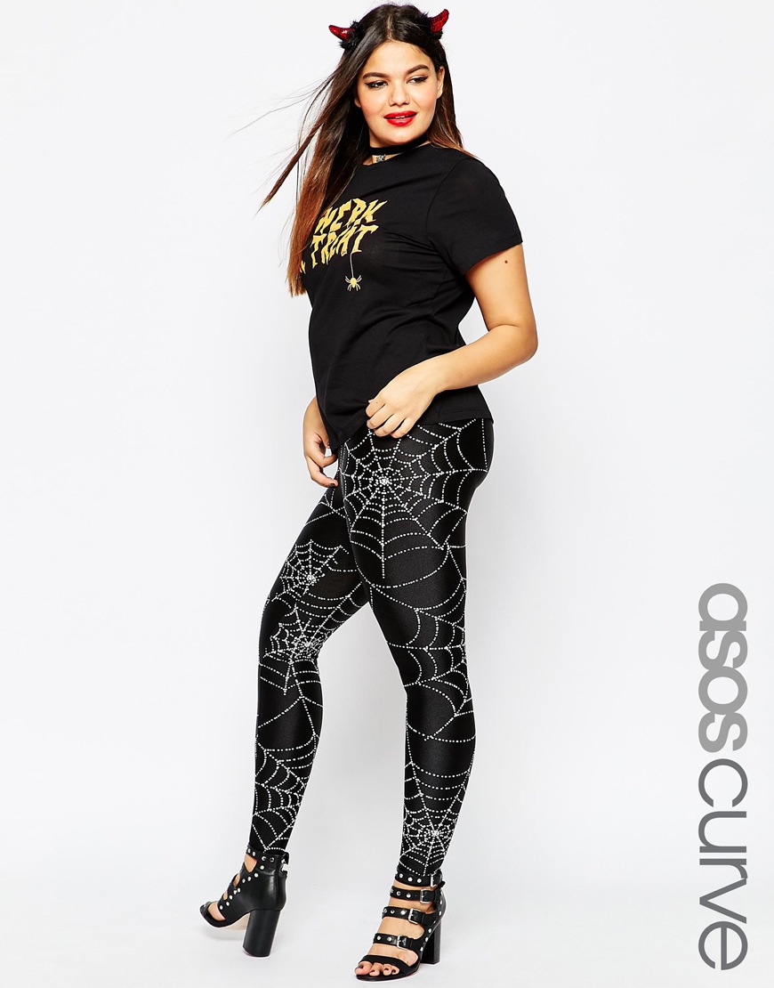 ASOS CURVE Halloween Leggings in Cobweb Print