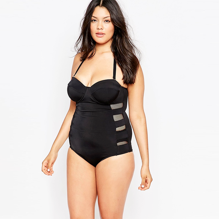 Plus size swimwear ASOS CURVE Fishnet Insert Cupped Swimsuit