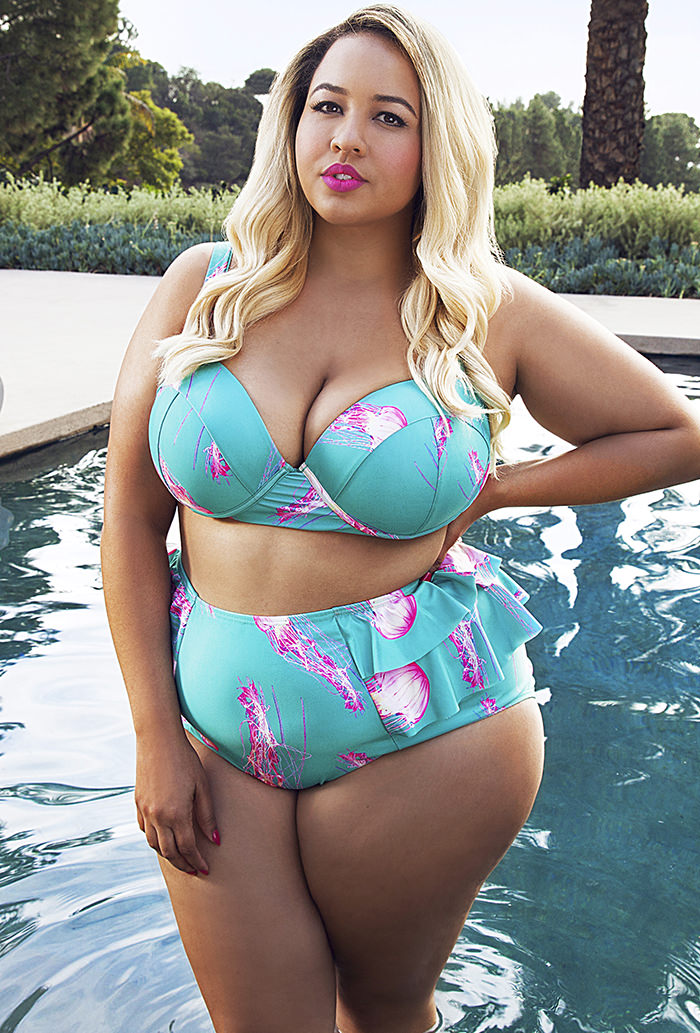 Swimsuits For All Plus size swimwear // GabiFresh D_DD Cup Sea Reef Underwire Mid-Waist Bikini