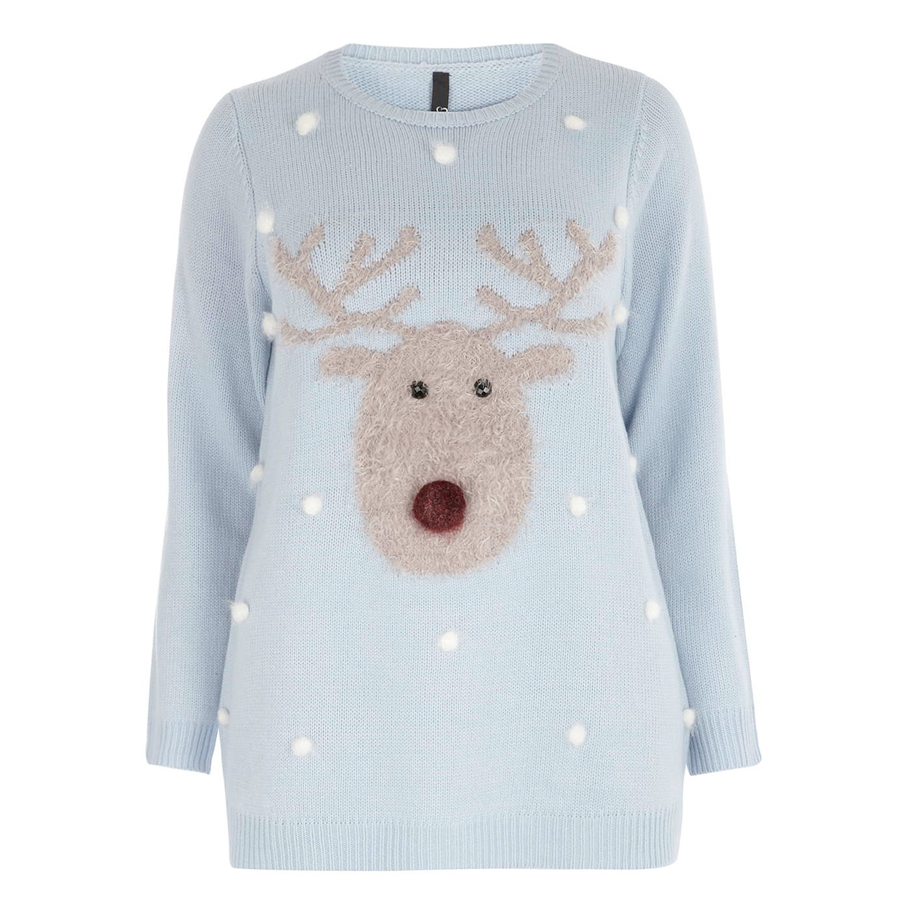 Plus size Christmas Sweaters // Evans Blue 3D Rudolph Motif Jumper