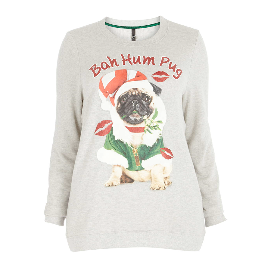 Plus size Christmas Sweaters // Evans Grey Bah Hum Pug Jumper