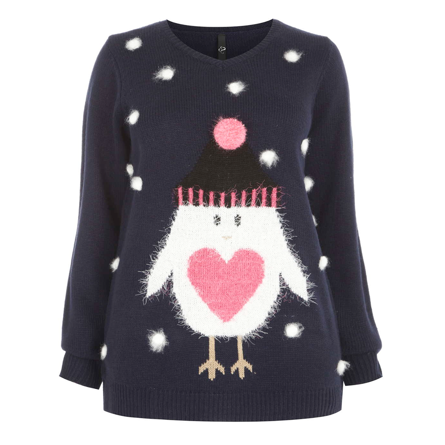 Plus size Christmas Sweaters // Evans Navy 3D Robin Motif Jumper