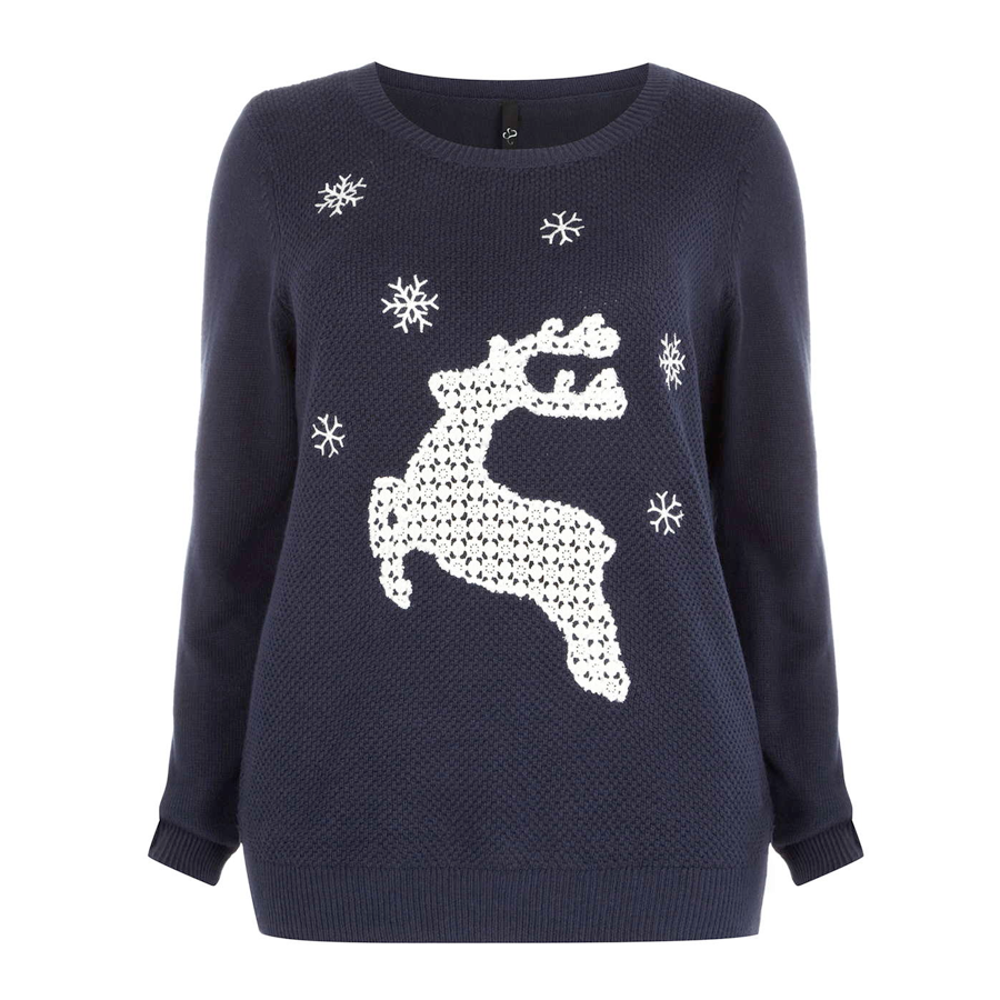 Plus size Christmas Sweaters // Evans Navy Lace Reindeer Jumper