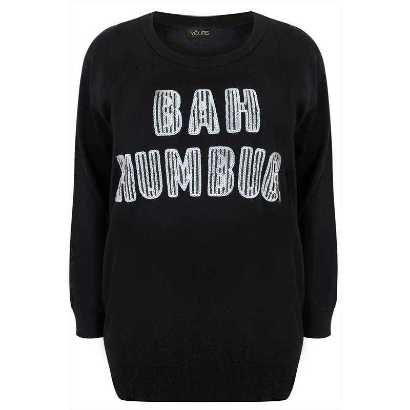 Plus size Christmas Sweaters // Yours Clothing Black Sequin Embellished 'BAH HUMBUG' Christmas Sweat Top
