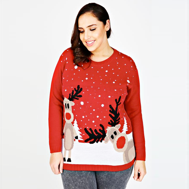 Plus size Christmas Sweaters // Yours Clothing Red Knitted Reindeer Christmas Jumper