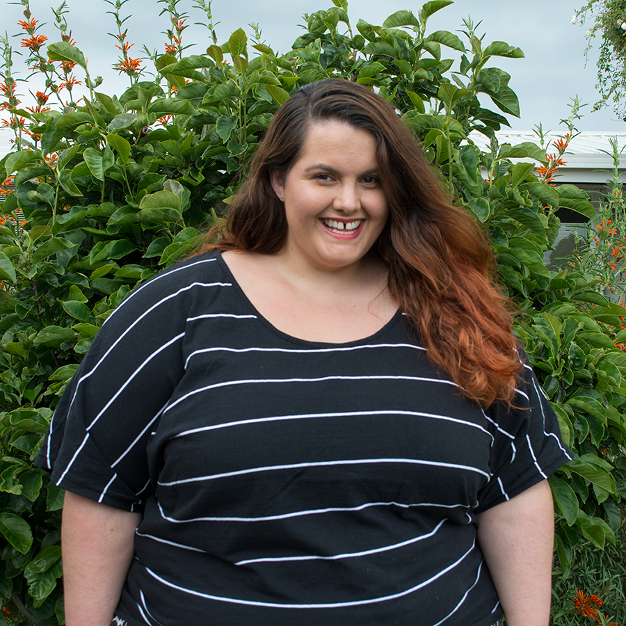 NZ Style Curvettes Pattern Clash: Meagan Kerr wears 17 Sundays Stripe Batwing Tee
