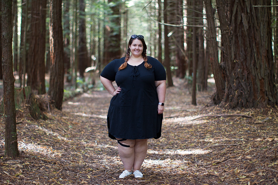 New Zealand plus size fashion blogger Meagan Kerr wears Hope & Harvest Pirate Dress for Crankworx Mountain Bike Festival in Rotorua