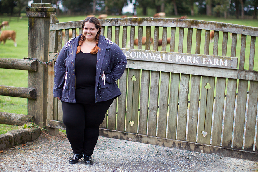 New Zealand plus size fashion blogger Meagan Kerr wears Wild Child City Ponte Pants, Wild Child City Tee and Wild Child Urban Spot Jacket