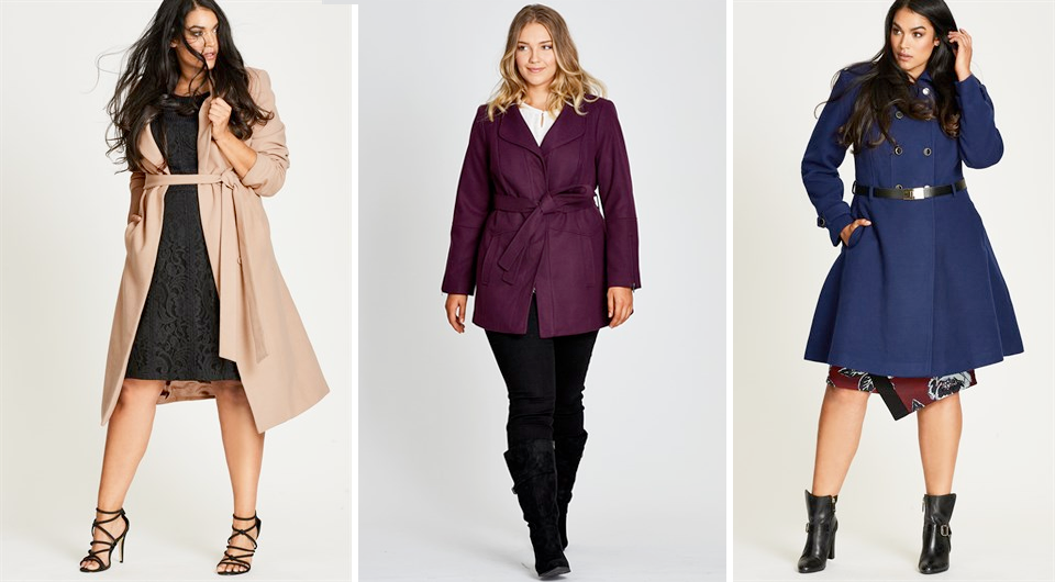 Plus size winter coats // Longline Wrap Coat, $199.99 from City Chic; Melton Coat, AUD $99.99 from Autograph; Double Agent Coat, $199.99 from City Chic