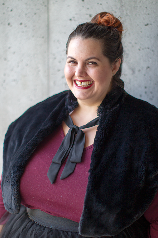 New Zealand plus size fashion blogger Meagan Kerr wears Kate Madison top from The Warehouse; Chocolat Dreamy Wrap; Premium Tutu from Society Plus; Jemma Hi Top Sneakers from Rubi Shoes