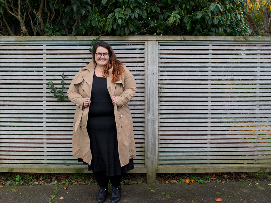 New Zealand plus size fashion blogger Meagan Kerr wrapped up in winter layers