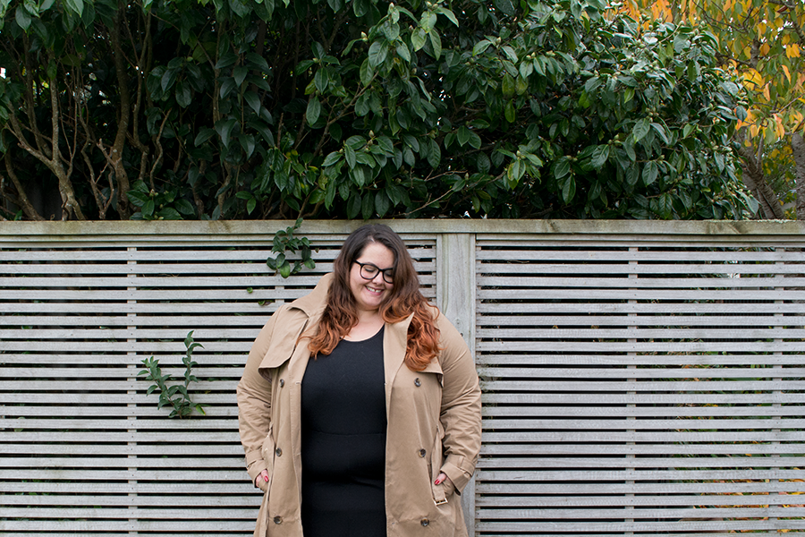 New Zealand plus size fashion blogger Meagan Kerr wrapped up in winter layers