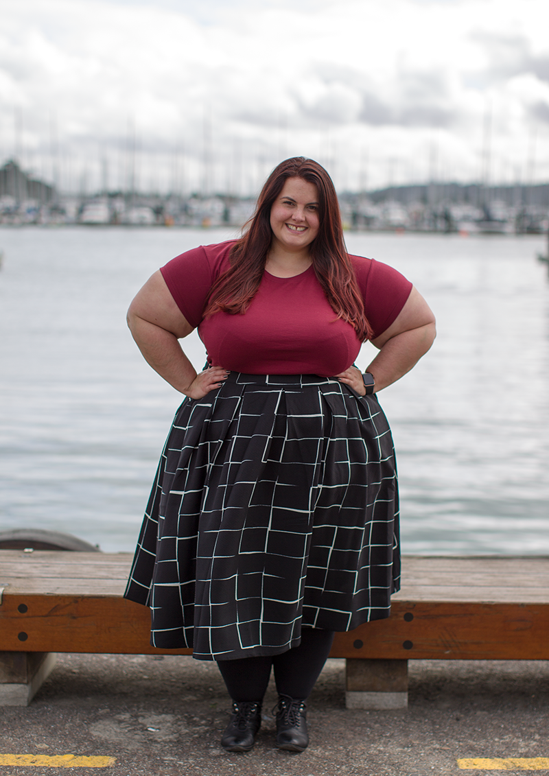 New Zealand plus size fashion blogger Meagan Kerr wears Perfect T and Kate Midington Skirt from Society+