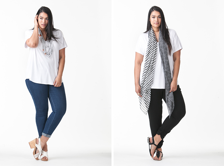 Harlow SS16 Australian Plus Size Fashion - Taking it Easy Long Line Tee, Get It On Skinny Leg Denim and Glycerine Queen Dinner Pants