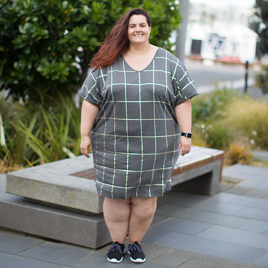 New Zealand plus size blogger Meagan Kerr wears 17 Sundays Grid Print Dress