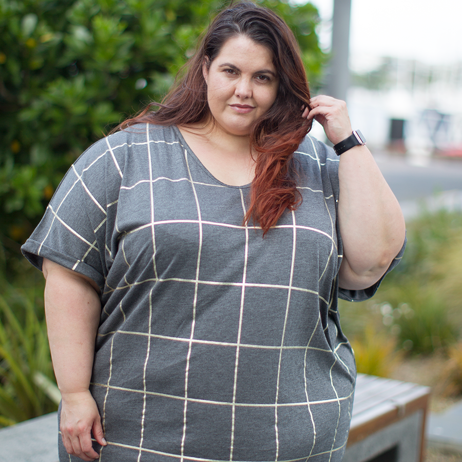 New Zealand plus size blogger Meagan Kerr wears 17 Sundays Grid Print Dress