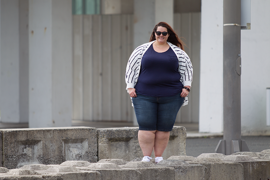 Plus size fashion blogger Meagan Kerr wears Kate Madison shorts from The Warehouse