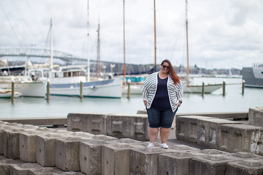 Plus size fashion blogger Meagan Kerr wears Kate Madison shorts from The Warehouse