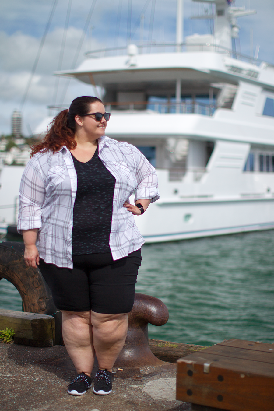 Plus size fashion blogger Meagan Kerr wears Kate Madison shorts from The Warehouse