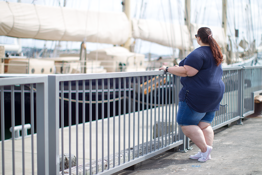 Plus size fashion blogger Meagan Kerr wears Kate Madison shorts from The Warehouse