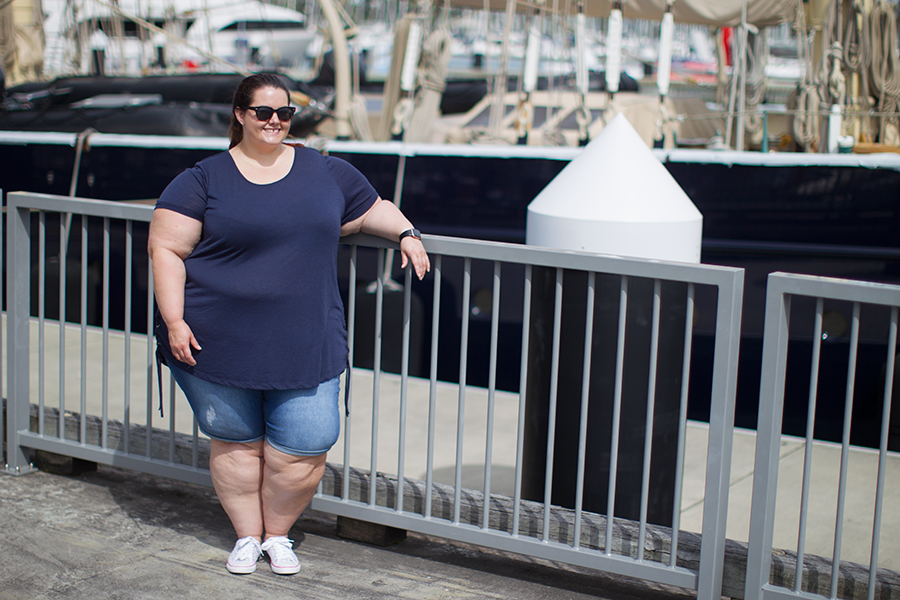 Plus size fashion blogger Meagan Kerr wears Kate Madison shorts from The Warehouse