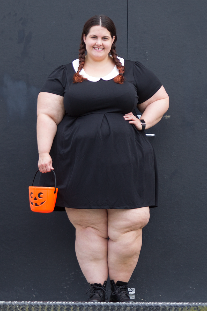 Plus size blogger Meagan Kerr dresses up as Wednesday Addams for Halloween