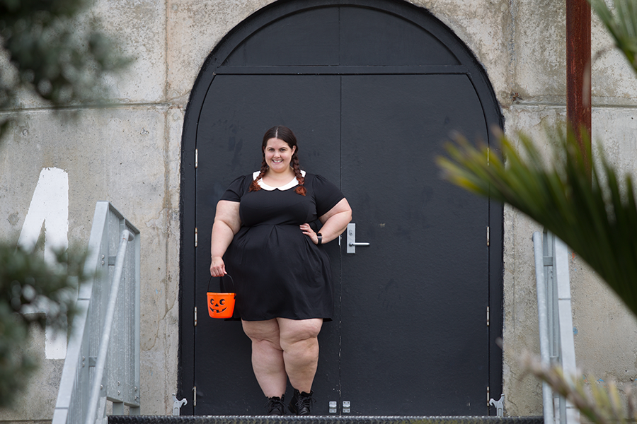 Plus size blogger Meagan Kerr dresses up as Wednesday Addams for Halloween