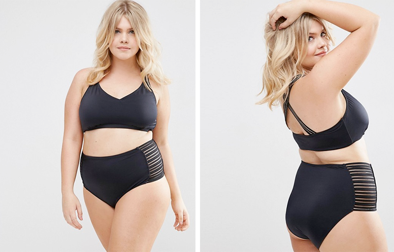 ASOS CURVE Burn Out Stripe Crop Bikini