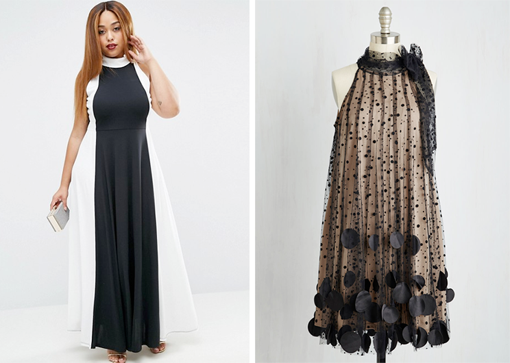 Plus size party outfits: ASOS CURVE Illusion Maxi from ASOS and Ryu Bubble Duty Shift Dress from ModCloth