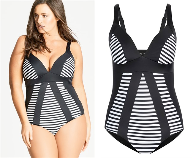 City Chic Retro Stripe One Piece Swimsuit