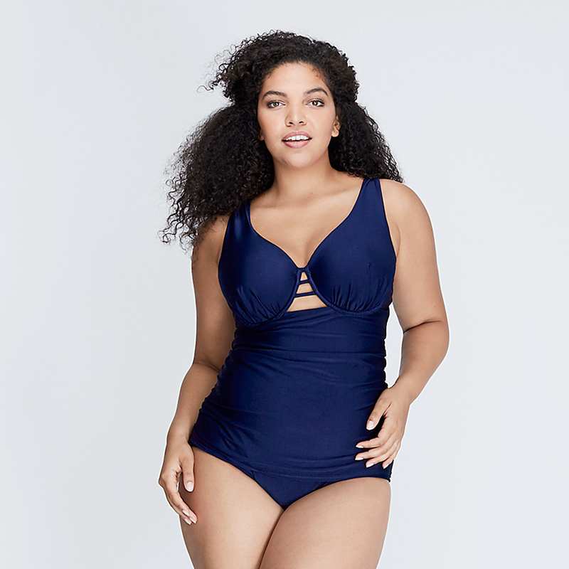 Lane Bryant Triangle Shimmer Swim Tank with Built-In Balconette Bra